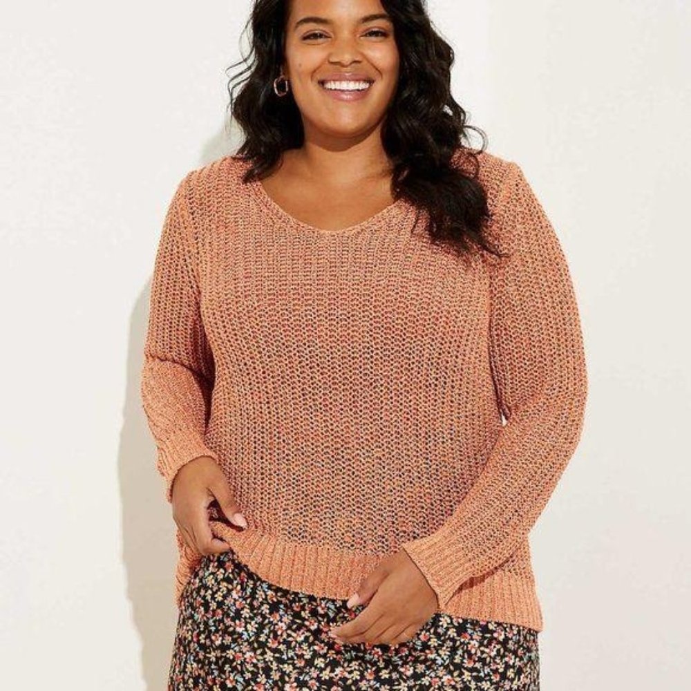 LOFT Plus Shimmer Cropped Sweater Sunbaked Clay